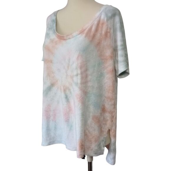 Tie Dye Terry Cloth Top L Relaxed Short Sleeve Beachy Coastal Pastels Hippie - Picture 5 of 16